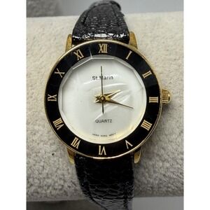 St. Marin New Battery Ladies MOP Watch 23MM 6.25" Leather Band Vintage